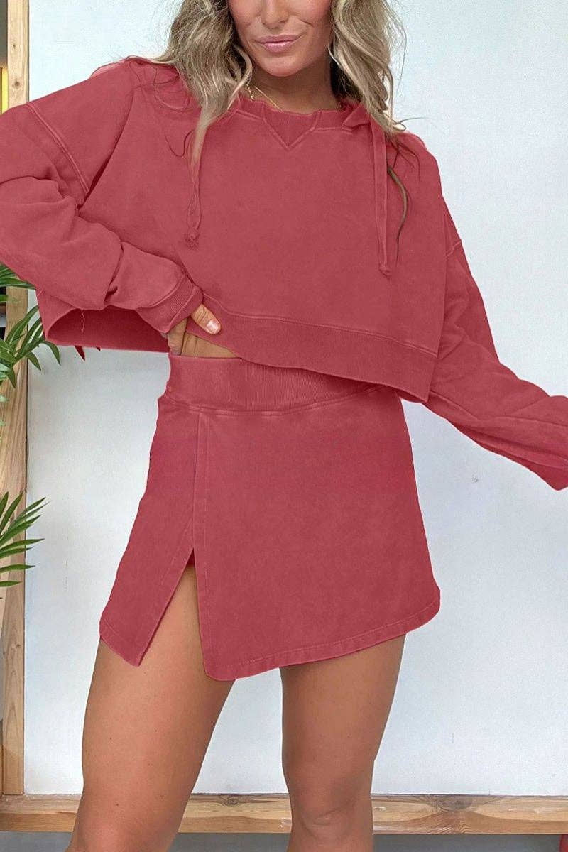 Cozy Meets Chic Cropped Hoodie & Mini Skirt Set