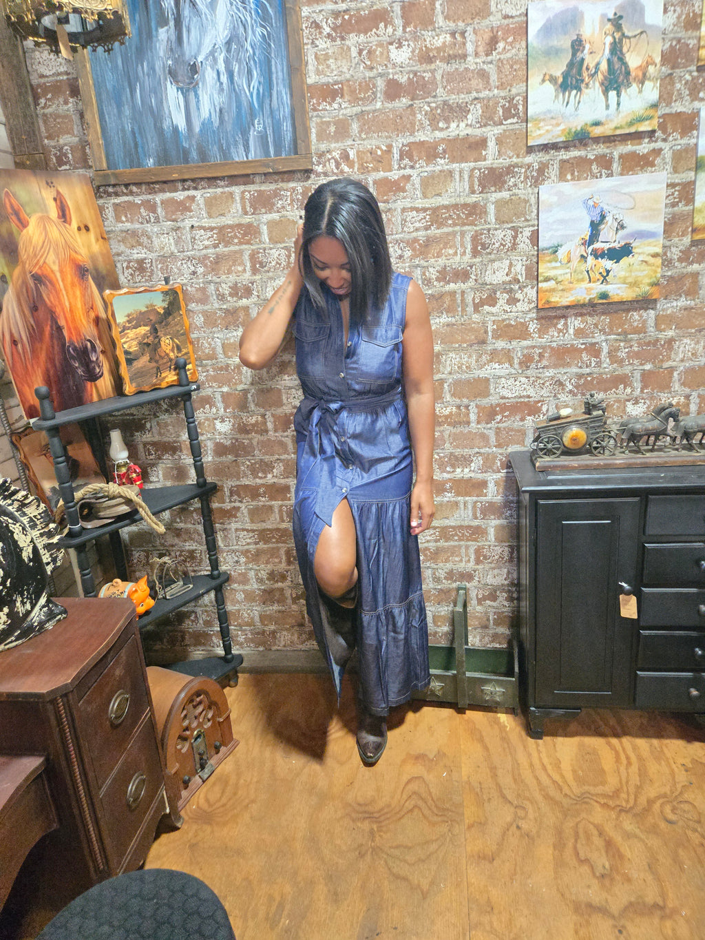 Front Porch Denim Maxi Dress