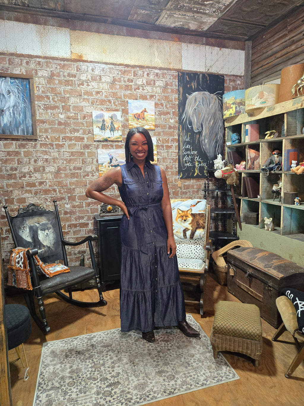 Front Porch Denim Maxi Dress