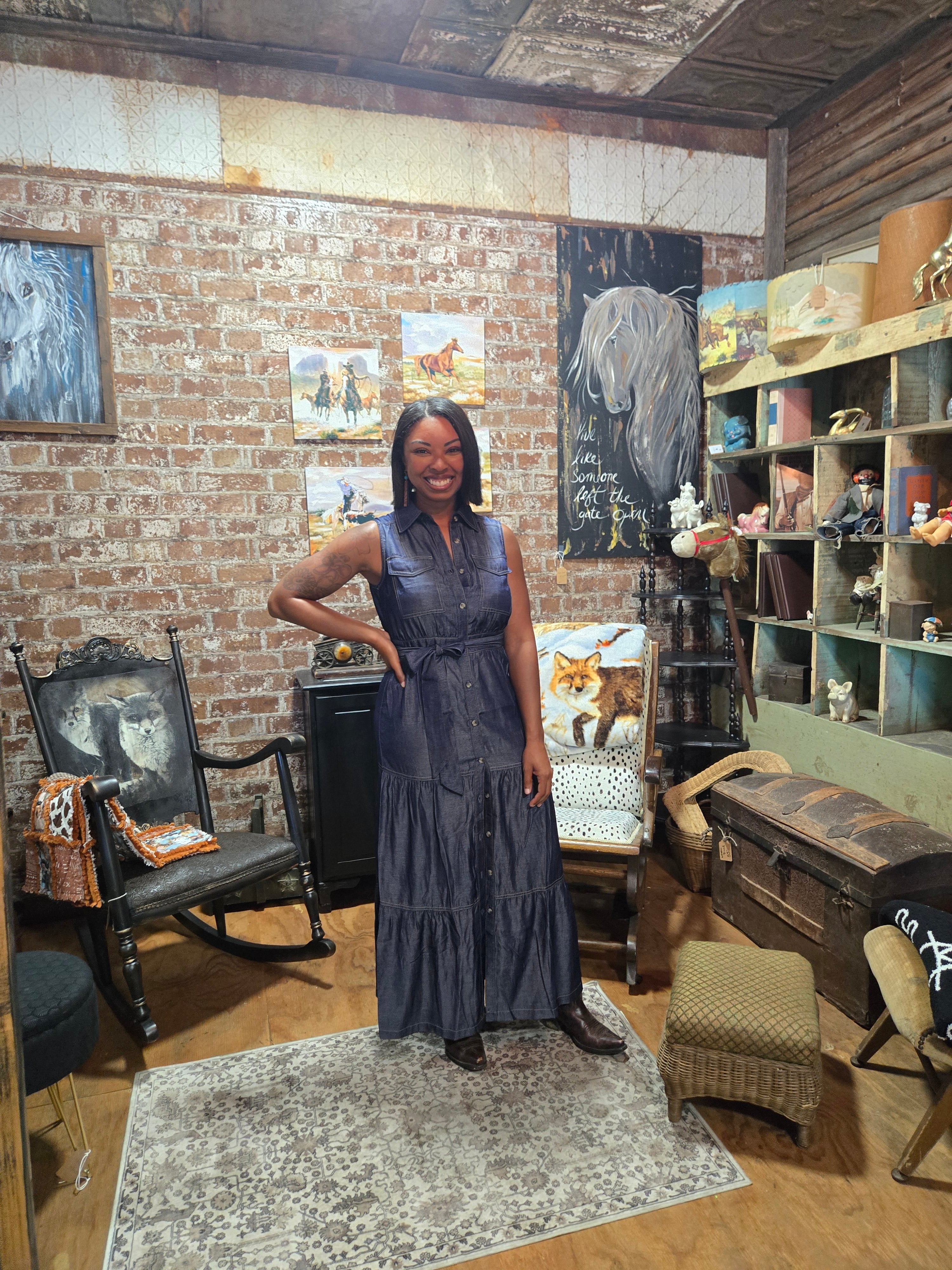 Front Porch Denim Maxi Dress