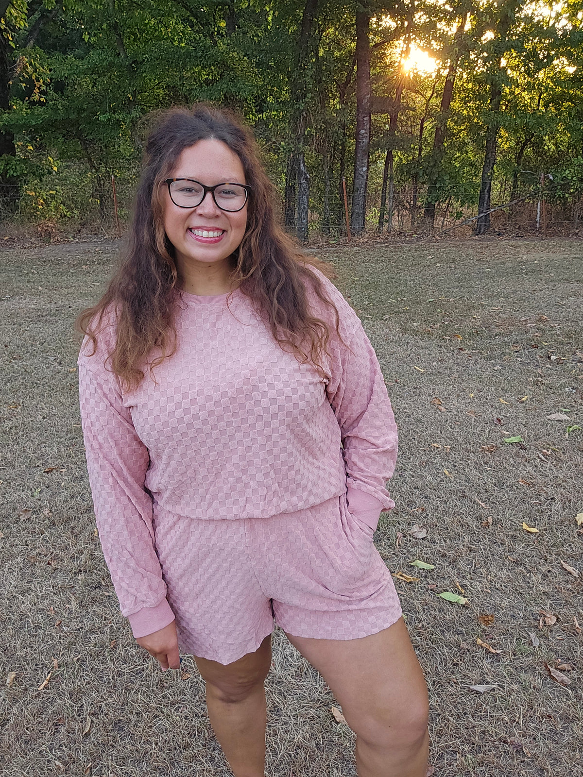 Dusty Pink Checkered Lounge Set