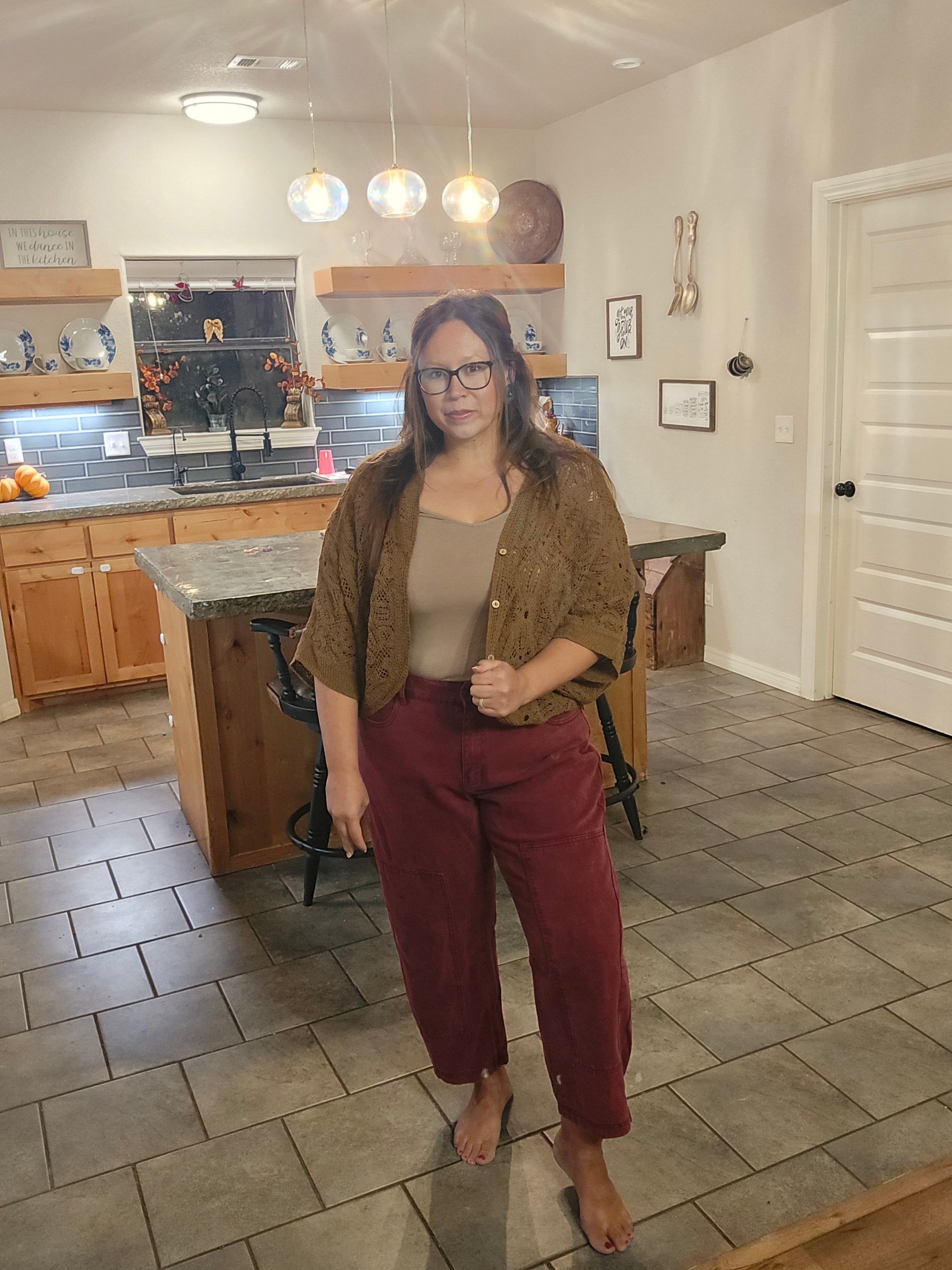 Brown Hollow Out Batwing Sweater Top