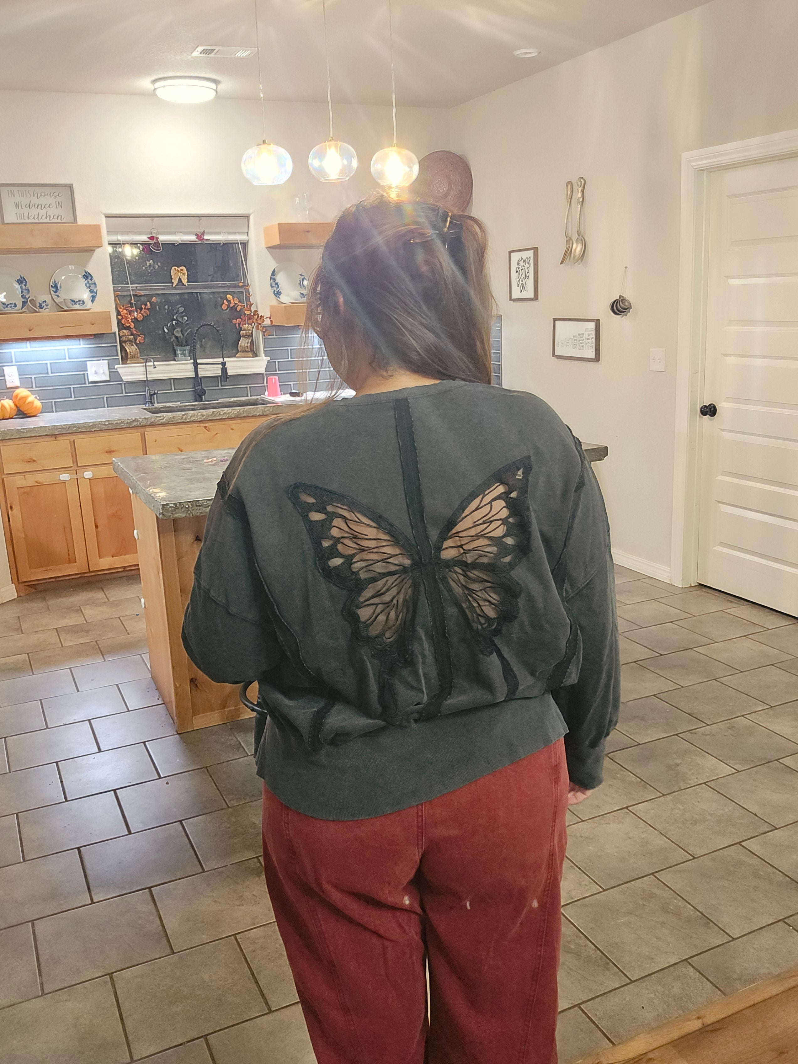 Black Butterfly Embroidery Pullover