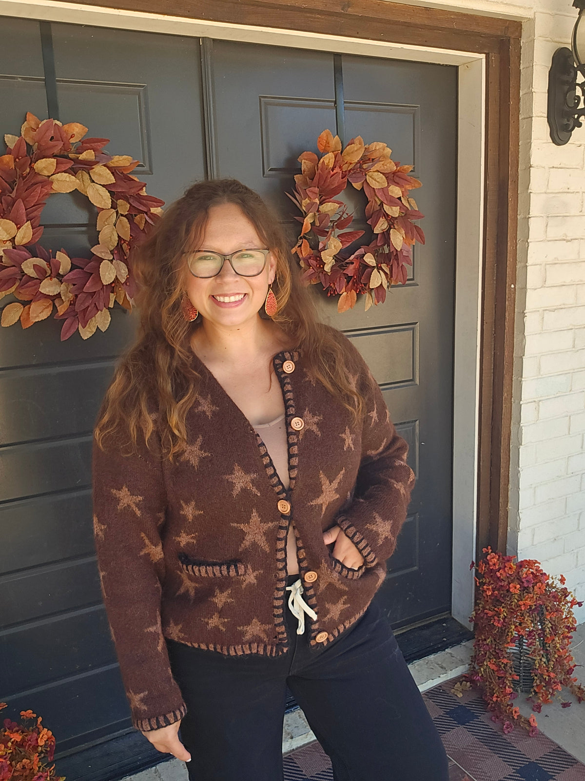 Button Down Star Jacquard Sweater Cardigan