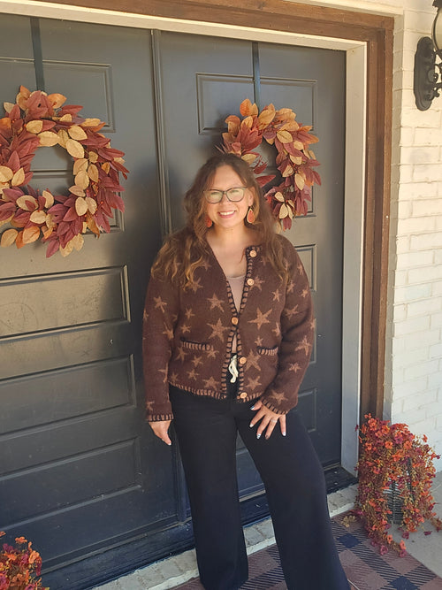 Button Down Star Jacquard Sweater Cardigan