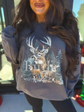Vintage Deer Graphic Crewneck on Charcoal