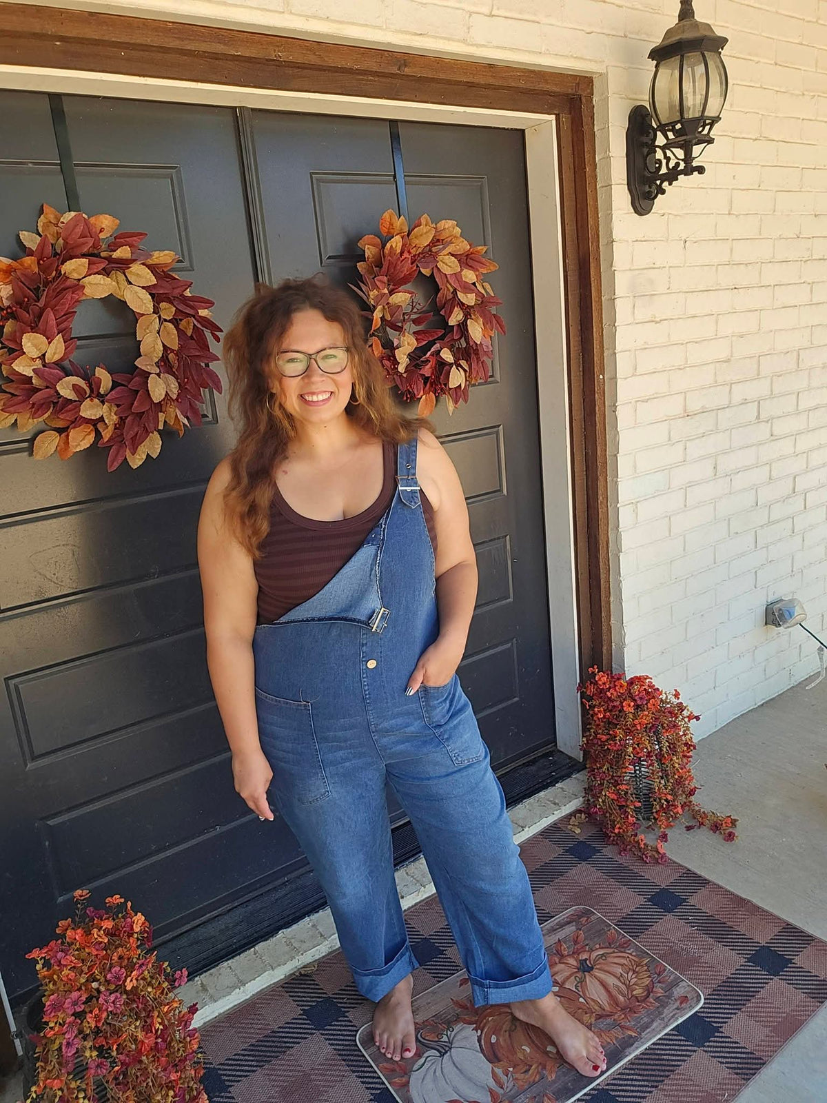 Washed Denim Overalls Adjustable Strap Relaxed Fit