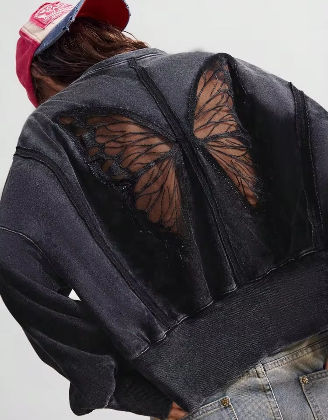 Black Butterfly Embroidery Pullover
