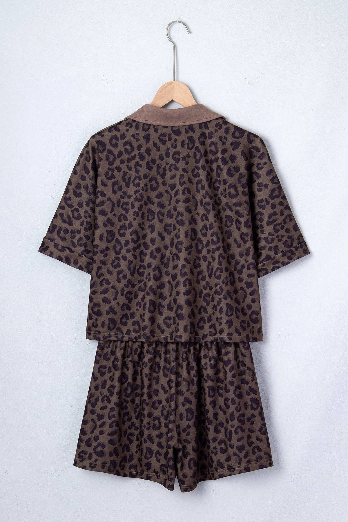 OMG! Leopard Collared V-Neck Top and Shorts Set