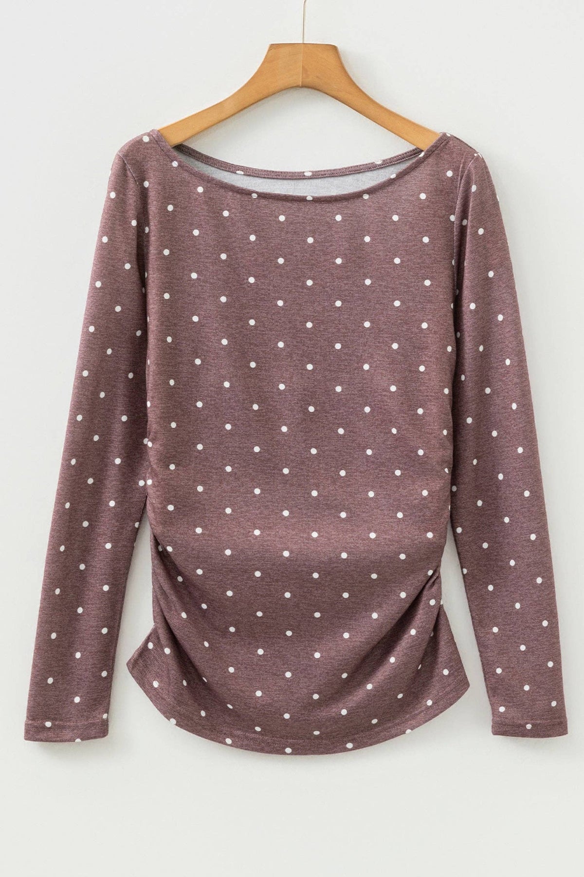 OMG! Polka Dot Boatneck Long Sleeve Knit T-Shirt